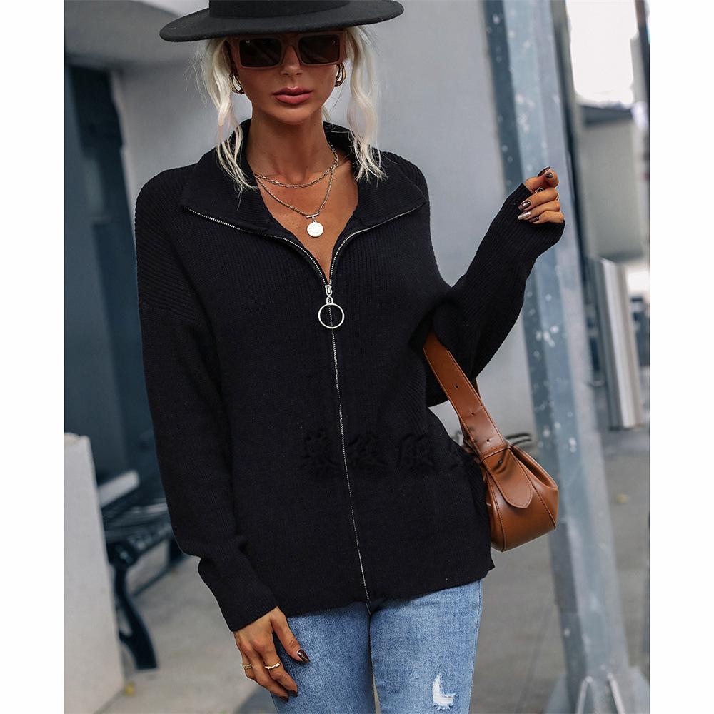 Autumn and winter knitted turtleneck solid color women's knitted sweater European and American zipper sweater women