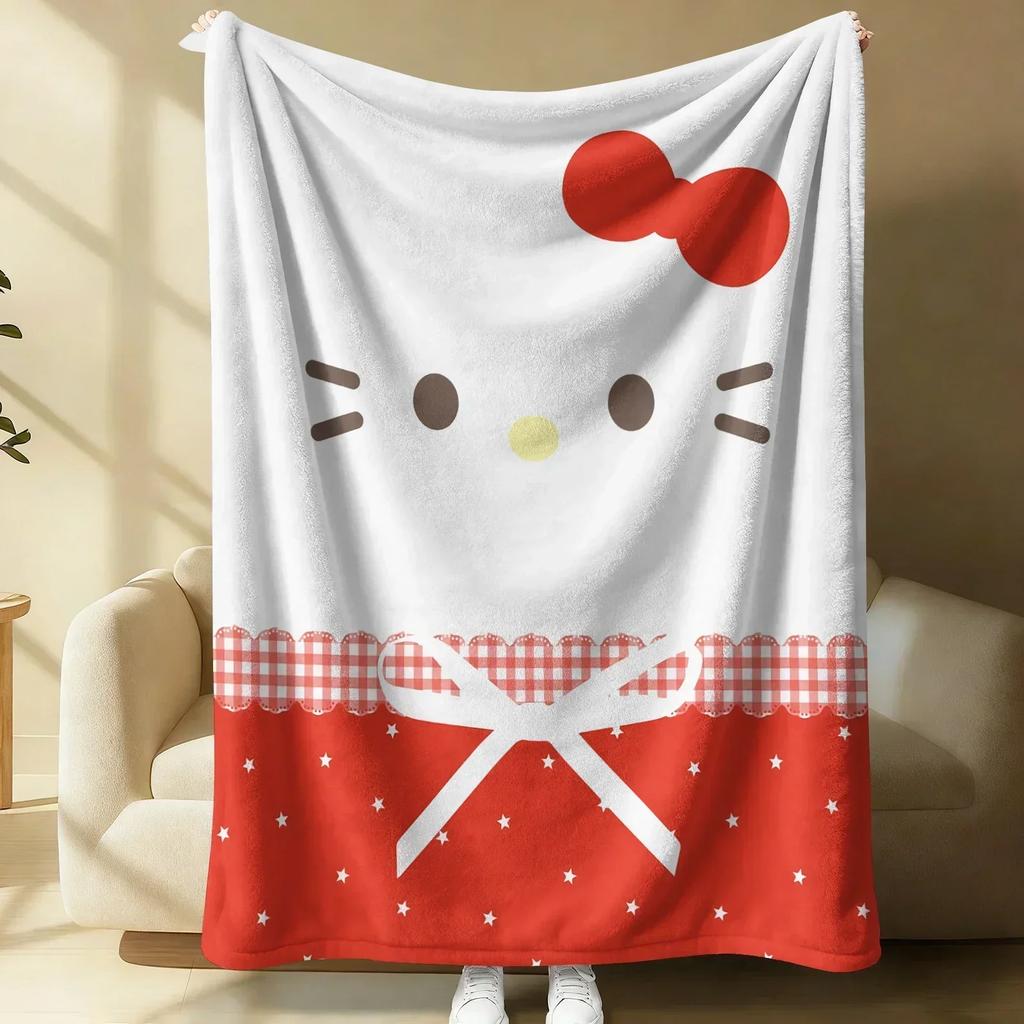 Sanrio Hello Kitty Plush Flannel Blanket Lightweight Throw Pink Gingham Apple Blanket Bed Sofa Cover School Office Nap Shawl