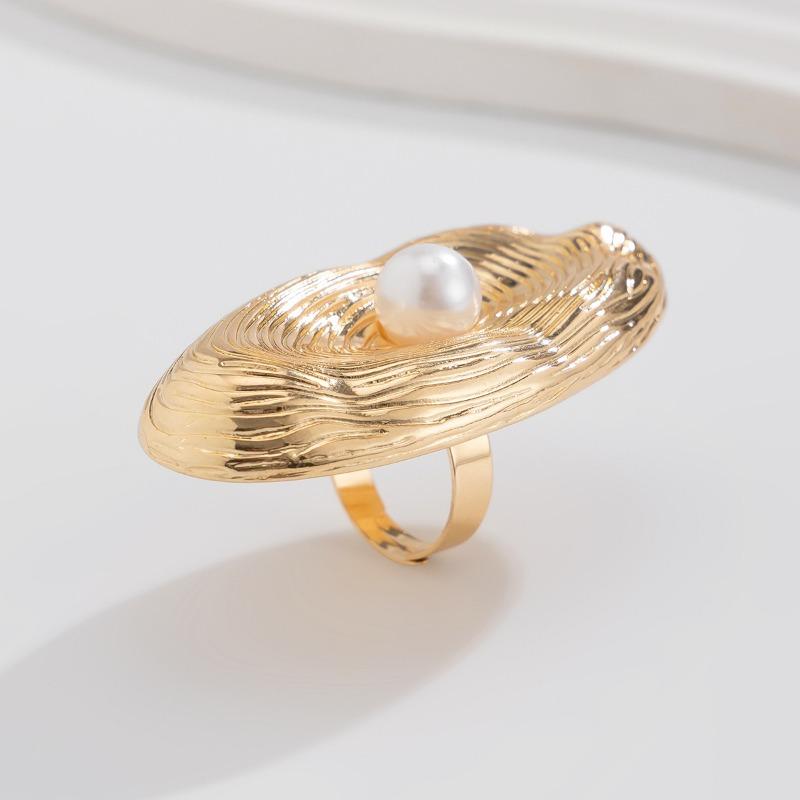 Bagues pour femmes tendance créatives perles empreintes digitales bague en métal exagérée grande bague ouverte réglable bijoux de fête de vacances accessoires