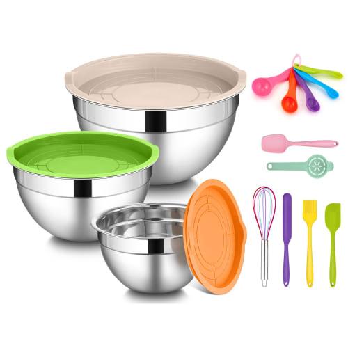 

LIANYU Mixing Bowl and Accessory Set, 14-Piece Stainless Steel Large Nesting Bowls with Lids, Ideal for Baking Prep and Mixing, Available in 1.5, 3, a