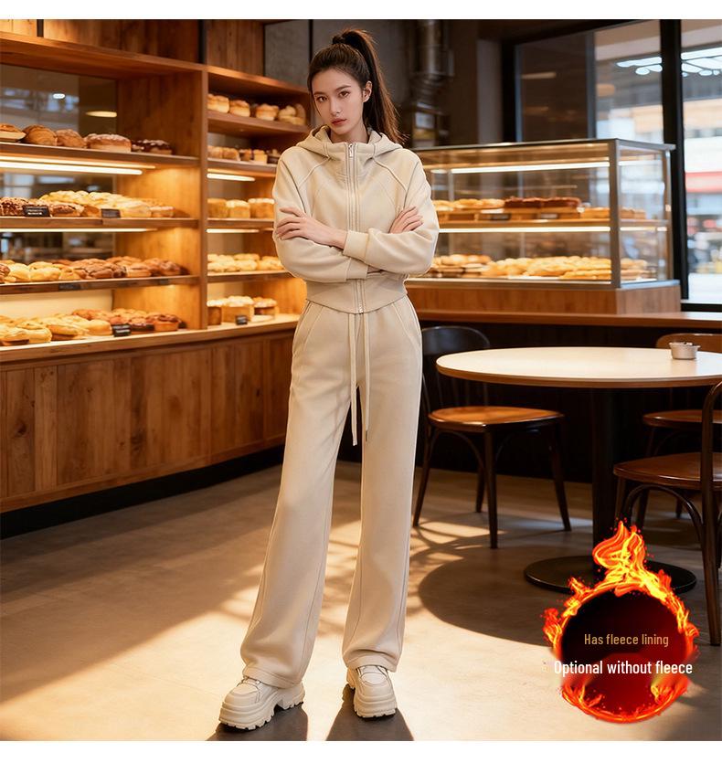 Women's Plush Hooded Sweatshirt & Wide-Leg Pants Set (2025 Autumn/Winter Collection)