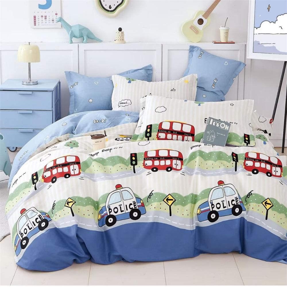 Ensemble de literie pour enfants dessin animé Housse de couette Construction pour décoration intérieure, Camions d'équipement Excavatrice Tracteur Literie Chambre à coucher Simple 2 pièces Baby 70x133 cm