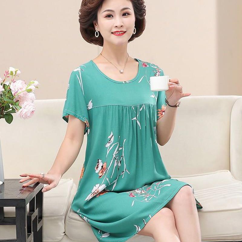 Rochie de vară lejeră cu mâneci scurte pentru femei, îmbrăcăminte de casă, pijama din bumbac și mătase