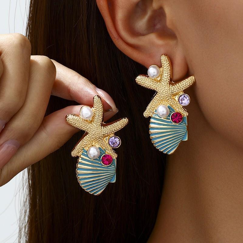 Böhmisches Muschel- & Seesternschmuck-Set: Perlenkette & Armband für Damen