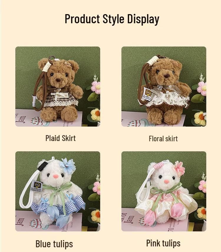 Adorable Little Bear Plush Pendant for Girls' Bags – Moe Style Doll with Flower Skirt Keychain Gift