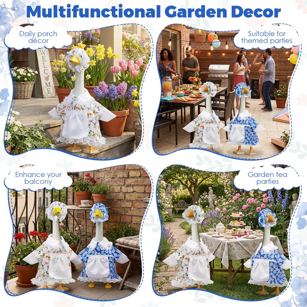 2Pcs Porch Goose Outfit Set Garden Goose Clothing Set with Hat Outdoor Lawn Garden Decoration for 23" Standard Garden Geese