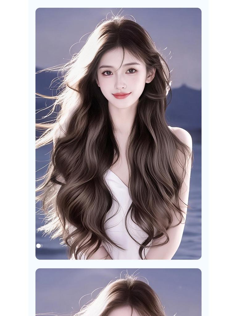 Lange Lockenperücke im koreanischen Stil: Realistisch, Vollständige Abdeckung, Natürliches Volumen, Faule Große Wellen