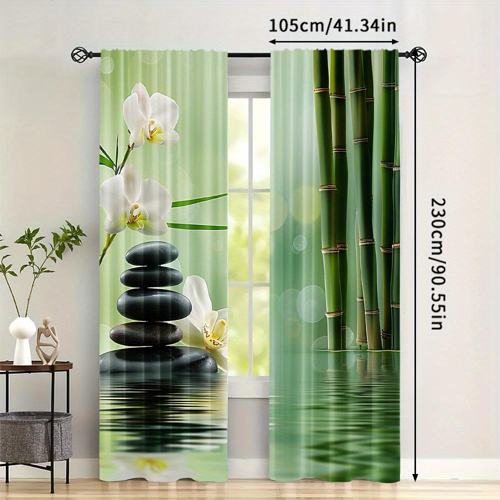 2PCS Bamboo Zen Sheer Curtains Semi-Transparent Polyester Rod Pocket for Living Room Bedroom Kitchen Dining Room