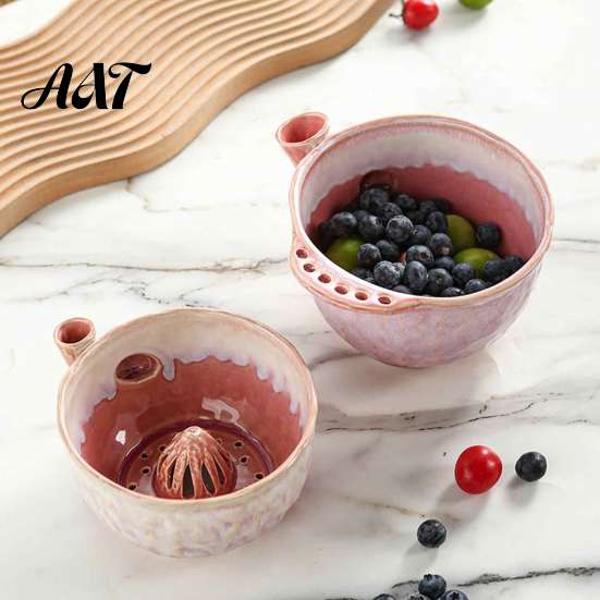 Gesundes Meal Prep Gadget Keramik Beerenwirbel Spül- und Siebschale, Selbstrotierendes Obstsieb mit Abflusslöchern, Küchenwerkzeug für Erdbeeren