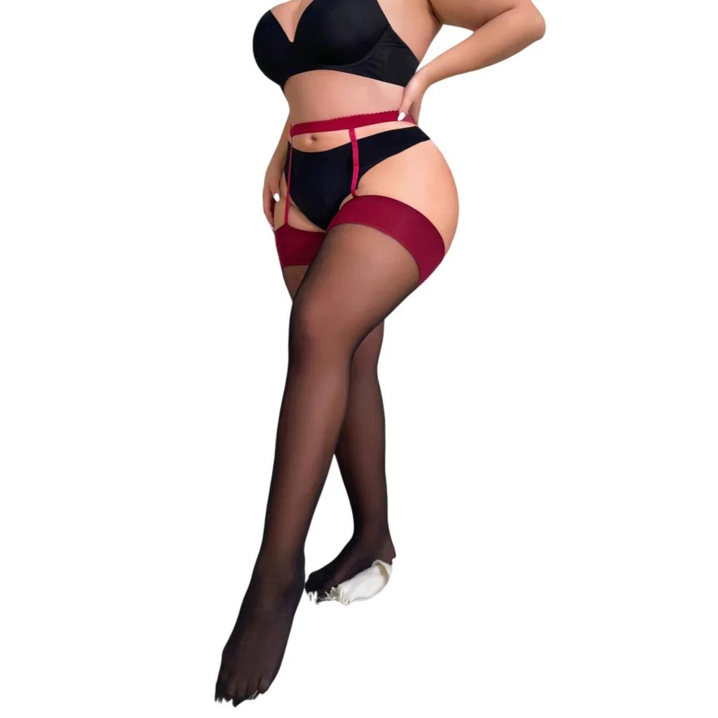 50-120KG Hot Sexy Pantyhose Plus Size Stockings with Garter for Oversize Women Fishnet Black Thigh High Tights XXXXXL