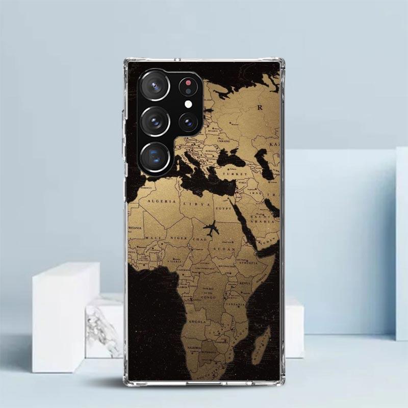 World Map Travel Plans Phone Case For Samsung Galaxy S24 S25 Edge S26 Ultra S22 S23 Plus S21 + S20 FE Soft TPU Back Cover Galaxy