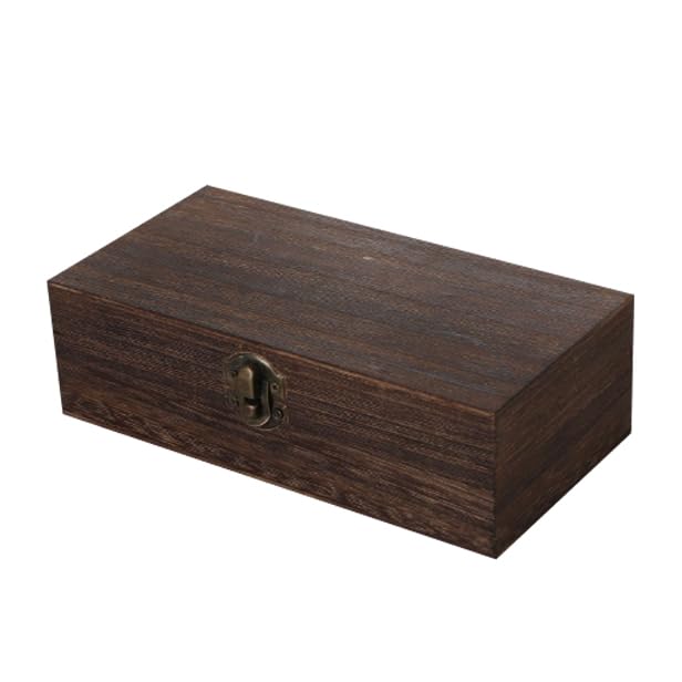 

Pureseek Wooden Wood Retro Decorative Trinket Charred Small Wooden Box with Wooden Box Box, Grain, Box, Finish, Lid, (Dark Brown)