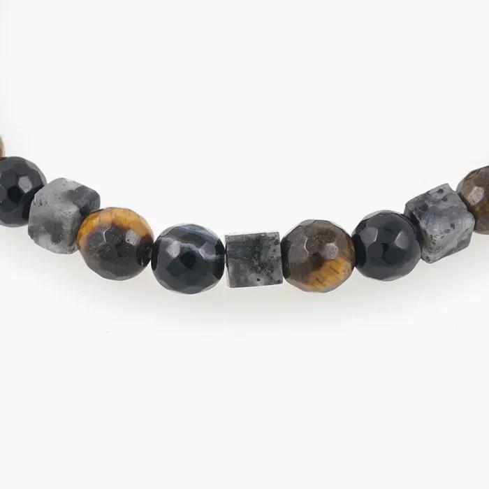 6 Tiger Agate Cube Mixed Gemstone Bracelet (C2503AC1266_BK)