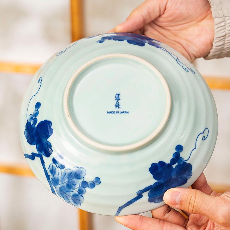 Indigo-Dyed Mino Ware Ceramic Grape Bowl & Plate Set
