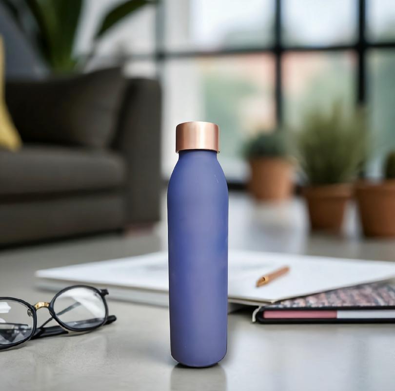 ABHAS® 1000ml Copper Water Bottle – Matte Blue Finish | Pure Copper | Ayurveda Wellness