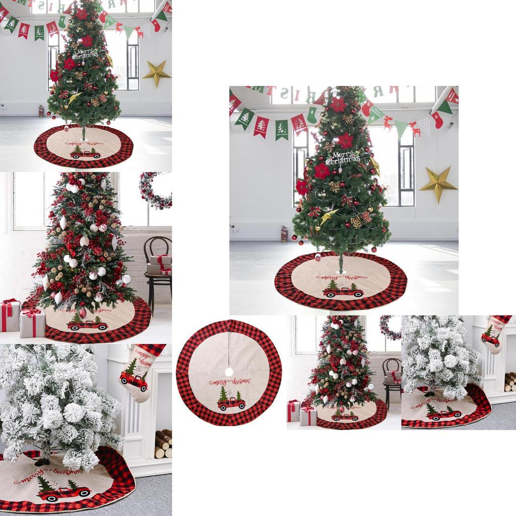 Elegant Red And Black Checkered Christmas Tree Skirt For Vehicle Holiday Decor 120cm