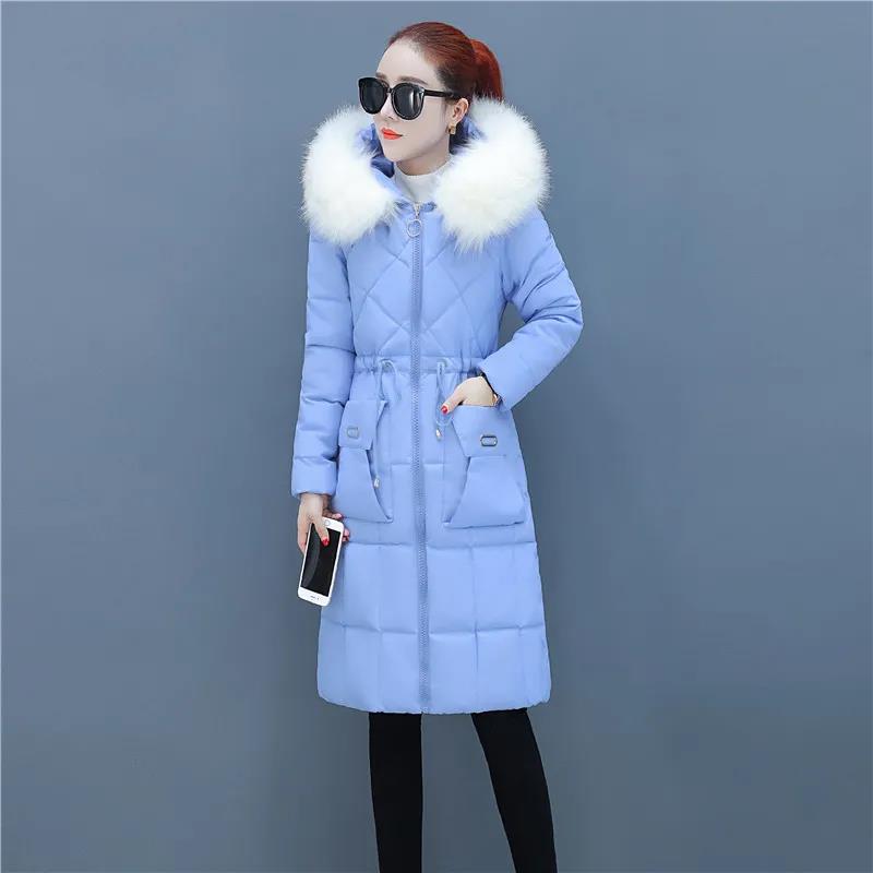 Winter Down Jacket Korean Style Waist Slim Mid-length Padded Jacket Thickened Large Fur Collar Women's Down Jacket