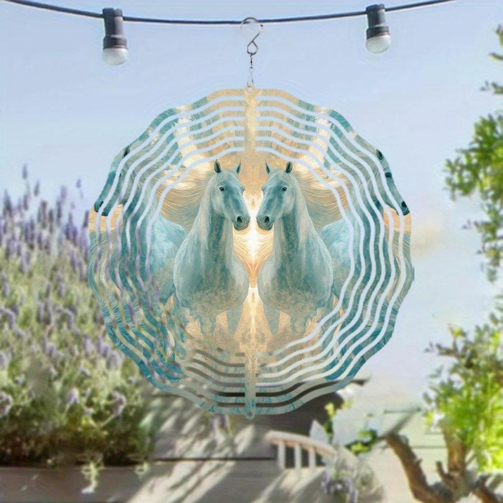 10 Inch Metal Wind Chime with 360 Degree Hanging Hook Artistic Horse Design for Garden Balcony Outdoor Decor All Seasons