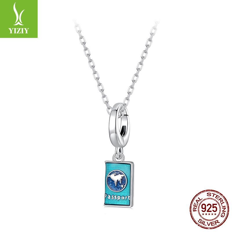 Button Head Can Be Opened - Passport Pendant Global Travel Series S925 Sterling Silver Beaded Diy Jewelry Cross-Border