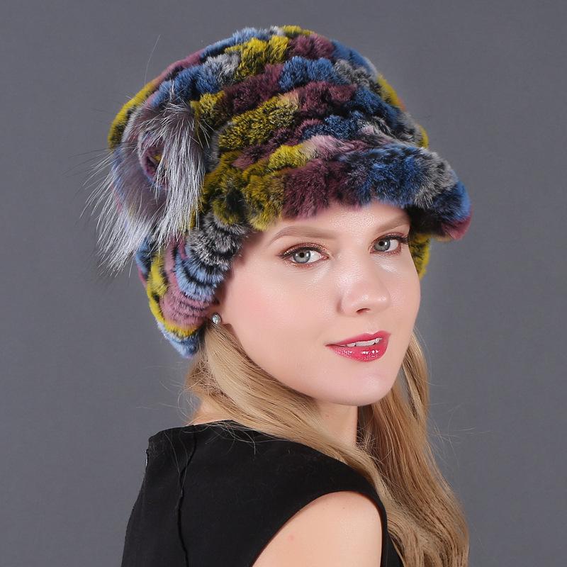 Women's Fashion Warm Rex Rabbit Hair Woven Hat Women's Winter Hat Fur Cap