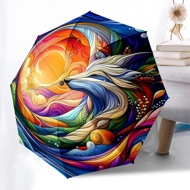 

1pc Colorful Fox Design Automatic Folding Umbrella - Portable 3-Fold Design, 8-Bone Iron Frame Outdoor Umbrella, Perfect Festival Gift for Fans, Trave