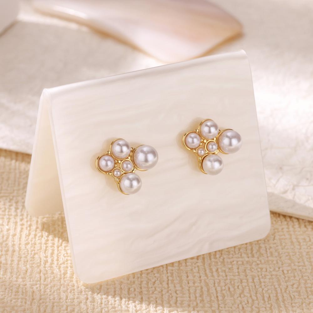 Stainless Steel Artificial Pearl Star Earrings Gold Color Anti Fading Earring for Women Wedding Jewelry Party Accessories Gifts