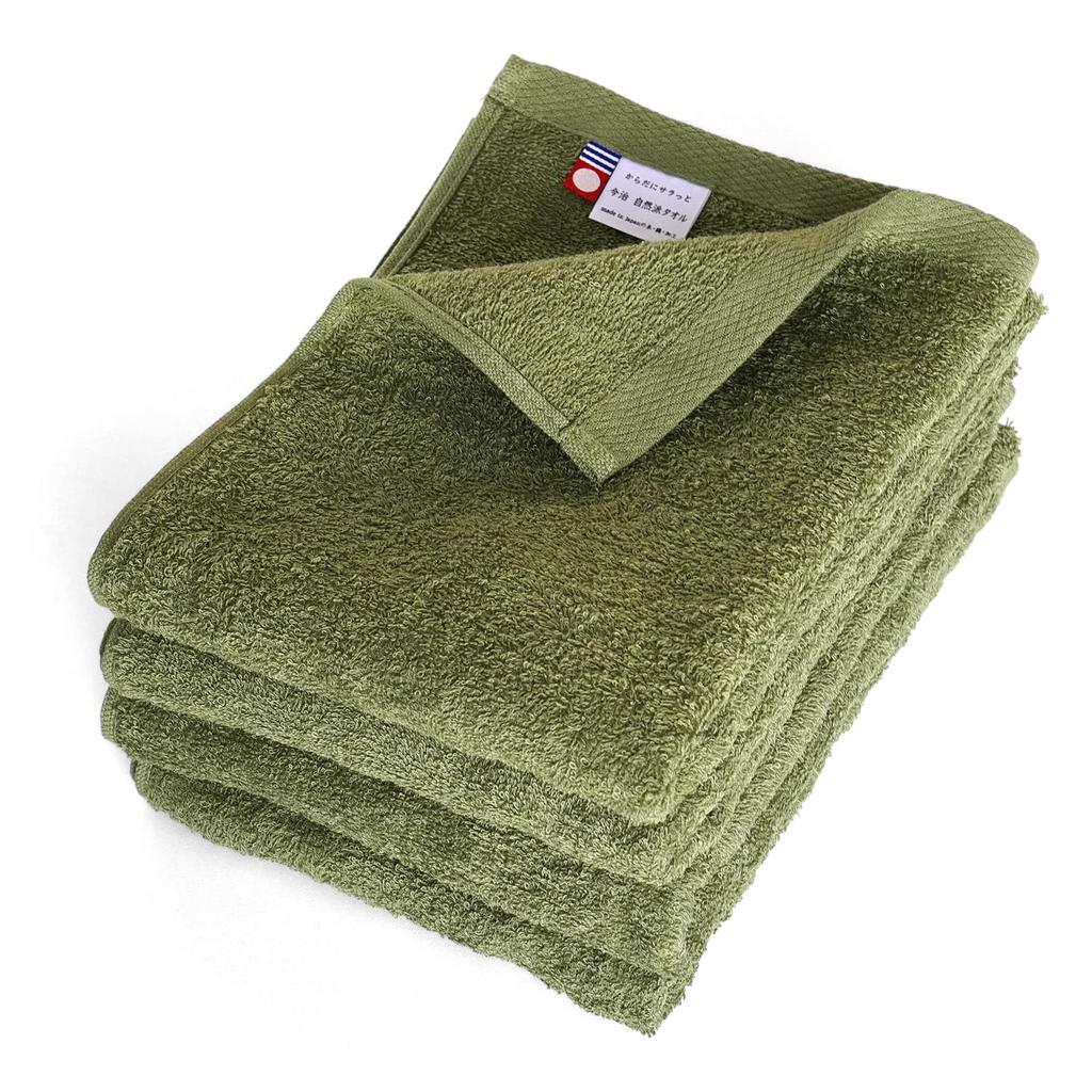 oruTa Imabari Face Set of 200 Made In Hand Khaki Towels, 4, Thin, Quick-Drying, Compact, Momme, Japan, Natural, Sports, Washing, Bath, 100% Cotton,