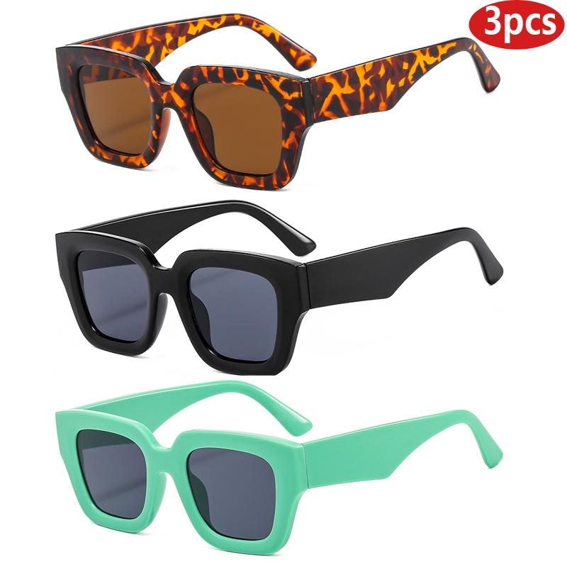 

3 шт. Женские большие квадратные солнцезащитные очки Спортивный бренд Цветная оправа Солнцезащитные очки Для улицы Очки с толстой оправой Широкая дужка