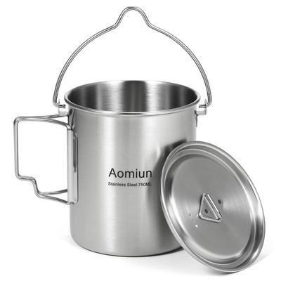 Tazza per acqua portatile Aomiun da 750 ml in acciaio inossidabile con coperchio e manico pieghevole per esterni