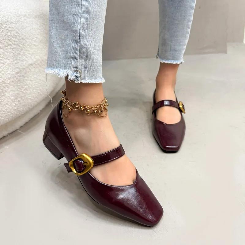 2025 New Buckle Strap Women’s Low Heel Pumps Square Toe Elegant Dress Comfortable Classic Plus Size Shallow Office Shoes