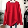 Irregular Mid-length Tops for Women Large Size Loose Long Sleeve T-shirt