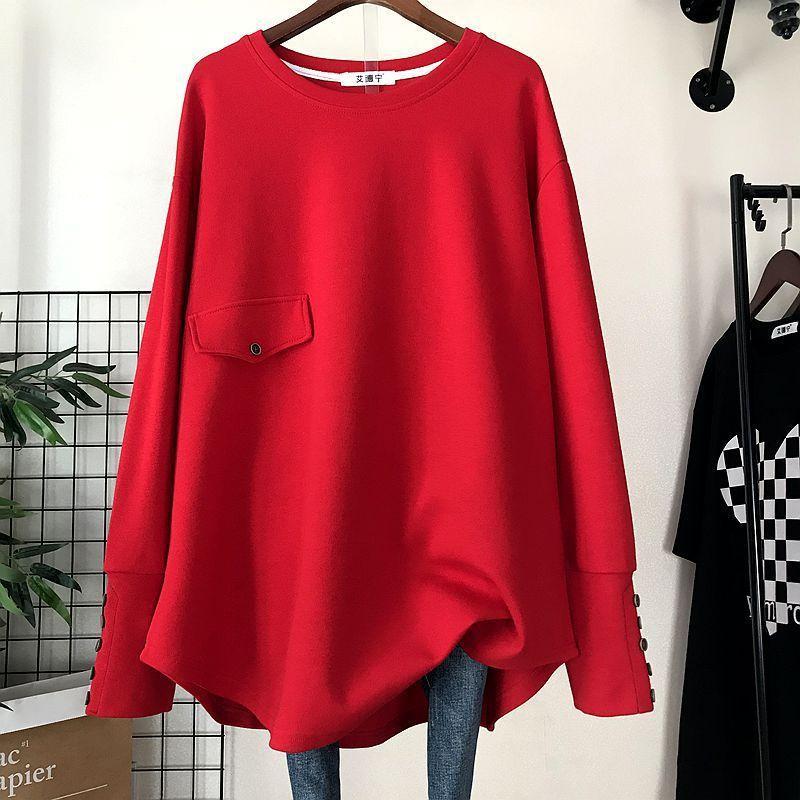 Nepravidelné dámské topy střední délky Velké tričko s volným dlouhým rukávem