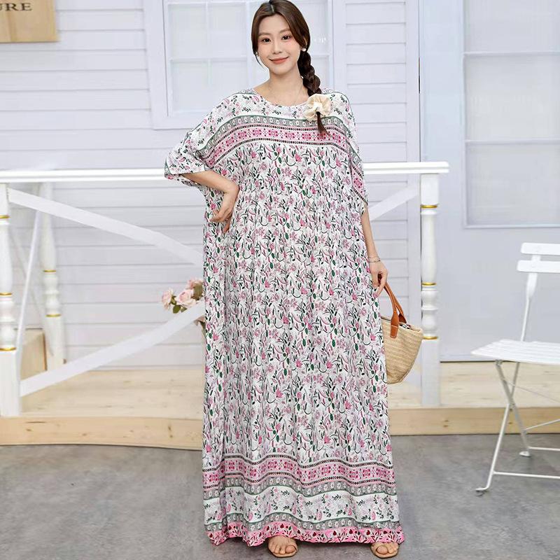 South East Asia 100kg super fat dress fat girl plus short sleeve maternity dress loose floral beach long skirt