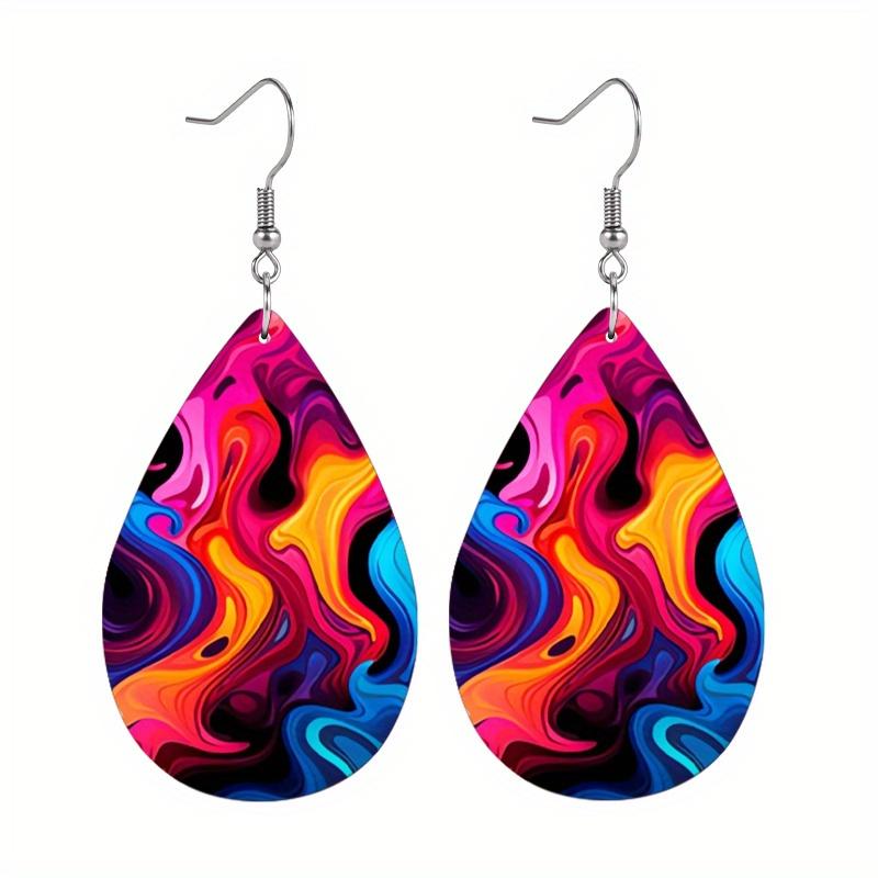 2 Pairs Boho Abstract Multicolored PU Leather Earrings Y2K Style Fashion Earrings Holiday Gifts for Friends Party Fashion Accessories Elegant Earrings