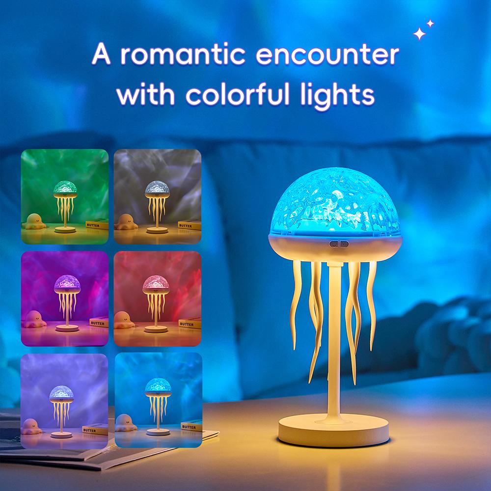 Projection Jellyfish Night Light Adjustable RGB Multiple Colors Jellyfish Table Lamp Ocean Ambient Lighting For Bedroom Decor