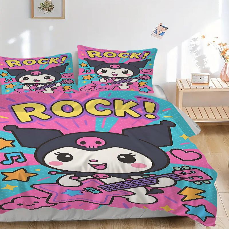 

3pcs Rock Star Kuromi Bedding Set - Includes Quilt Cover and Pillowcases, Suitable for All Seasons, H094 135x200cm