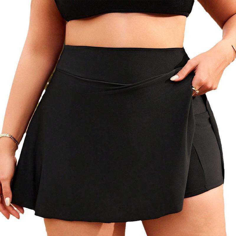 2024 Einfarbiger Übergröße Badeanzug mit hohem Bund - Konservatives Strandkleid Bikini Bademode