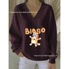 2025 3D Print V-neck Knit Pullover: Versatile Loose Fit Sweater for Autumn/Winter