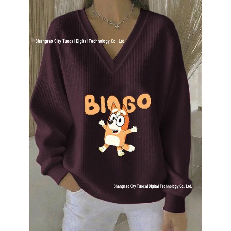 2025 3D Print V-neck Knit Pullover: Versatile Loose Fit Sweater for Autumn/Winter