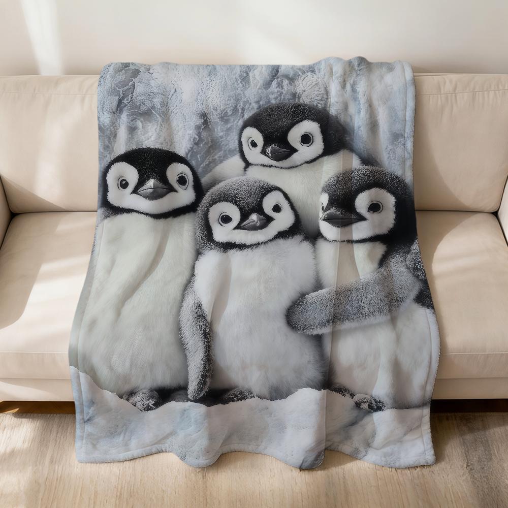 Kawaii Funny Art Penguin Family Soft Warm Plush Blanket for Dormitory Sofa Living Room Pet Hogar Bedroom Gift Nap Home Flannel