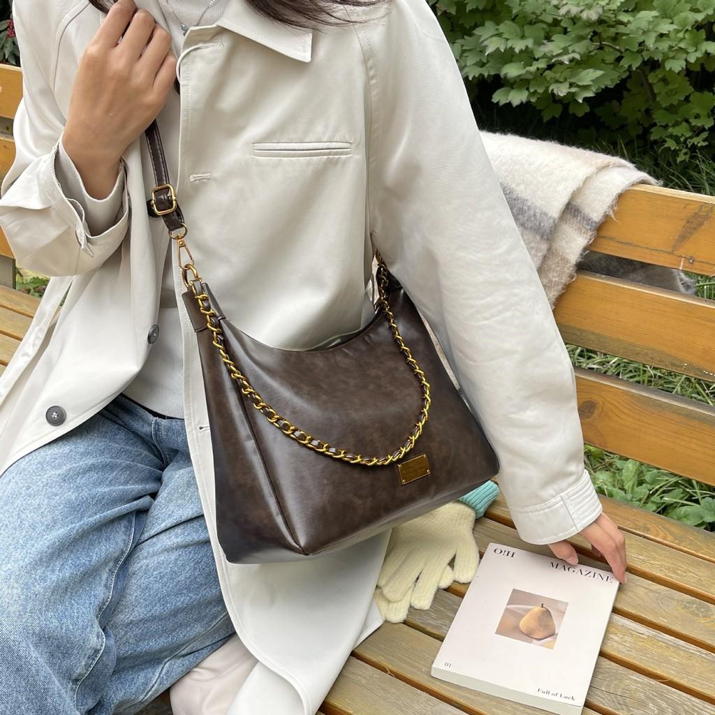 IELGY Korea Underarm Bag Trendy Retro Tote Bag Casual All-Match Chain Shoulder Messenger Bag
