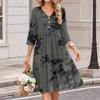 Women's Floral Print V-Neck Casual 3/4 Sleeve Dress
