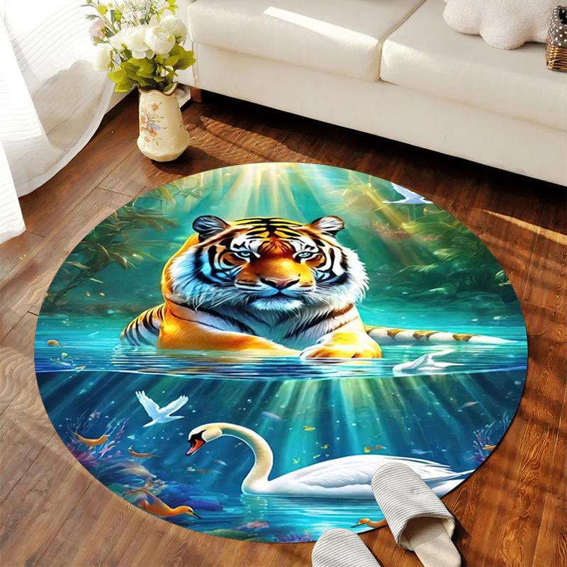 

1Pc Tiger theme Circular Print Rug - home decoration Carpet For Living Room Bedroom Flooring Computer Chair Area Rug 80x80cm( 31x31in)