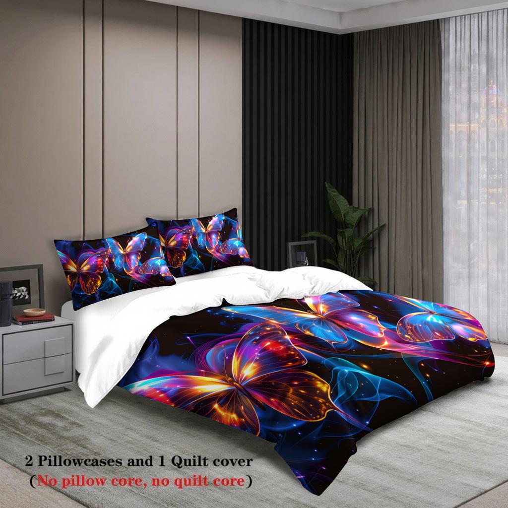 3pcs Butterfly Bedding Sets 3D Printed Colorful Butterflies Duvet Cover Sets With Pillowcases No Filling Dramatic Vivid Visual