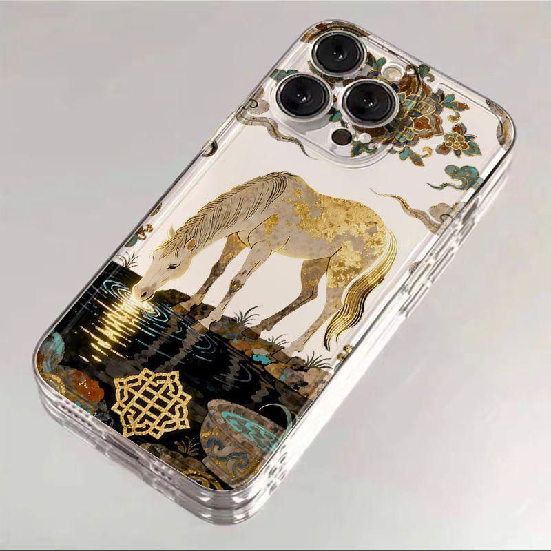 

Golden Horse New Year 2026 Space Shell Drop-Proof Case for iPhone 17 Pro, 16, 15, 14, 13 11 Pro Max