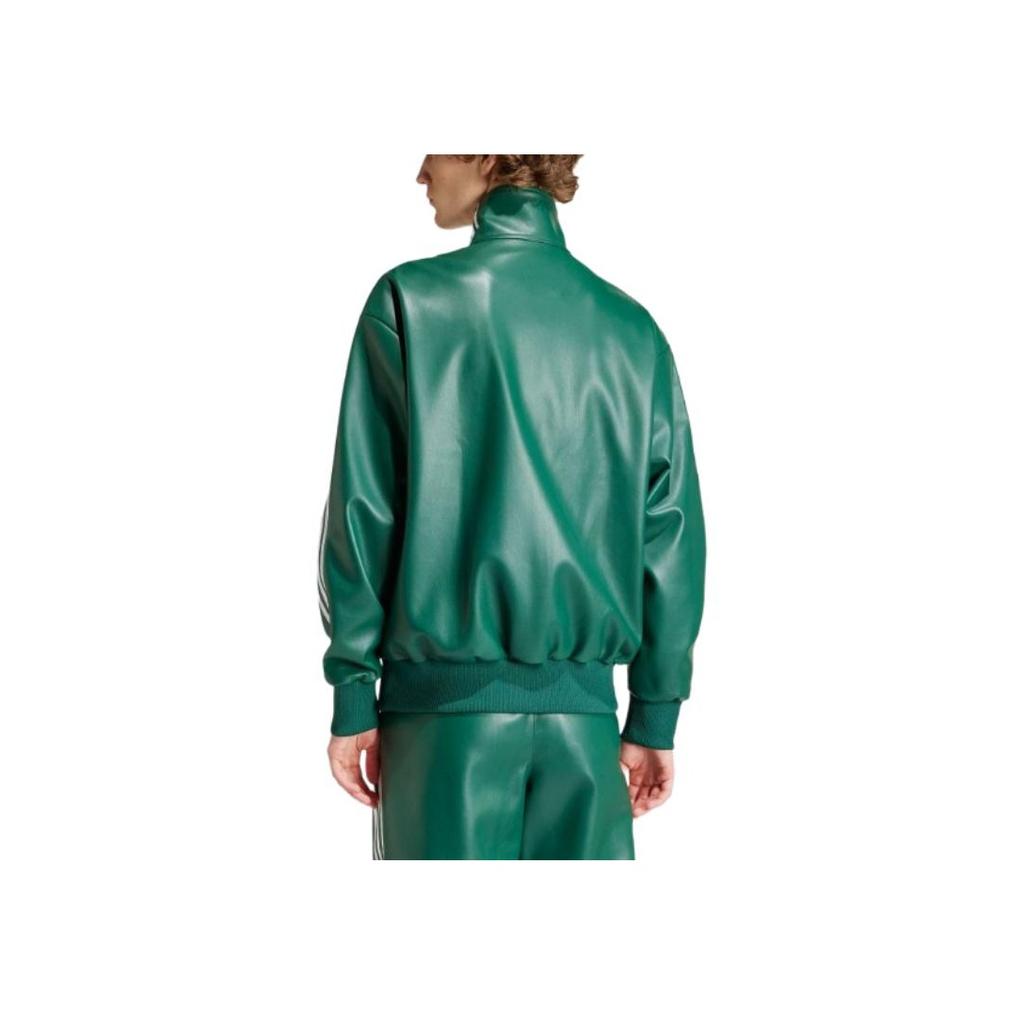 Adidas Originals Adicolor Series Three-Stripe Zip-Up Leather Jacket Men Outerwear Green IZ4032