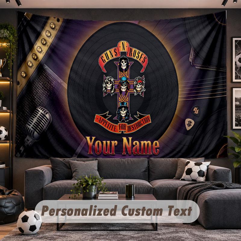 Wall Hanging Tapestry Custom NameGuns N’ Roses Pattern Personalized Printed Fabric Wall Decor