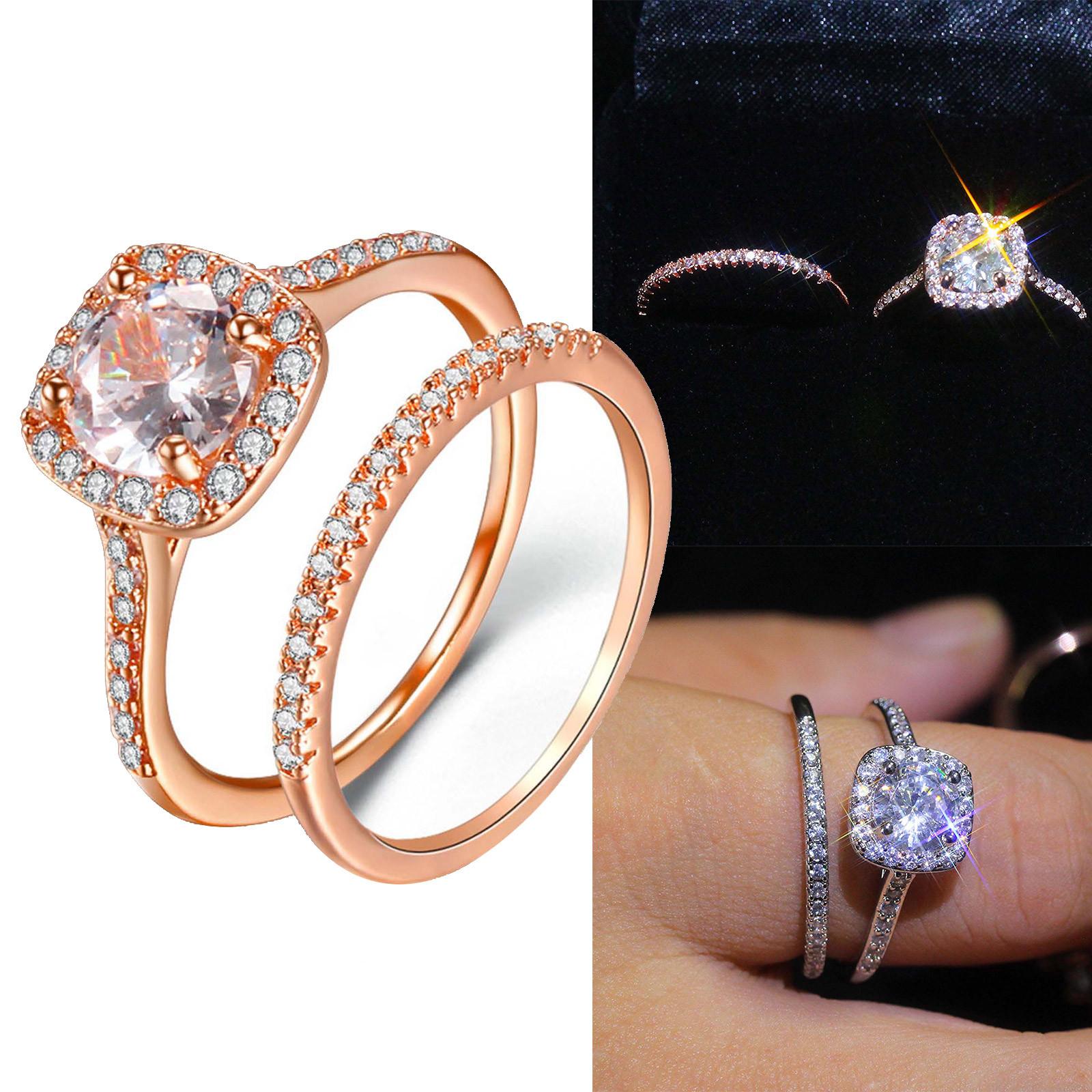 

2 в 1 модный креативный комбинированный комплект колец с обручальным кольцом из циркона