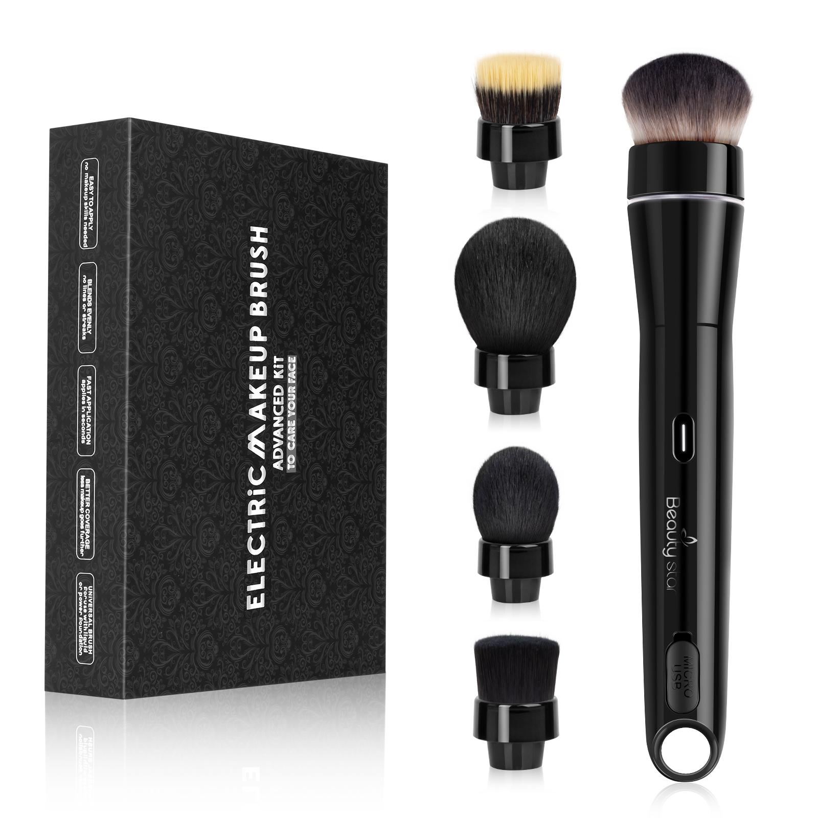 Professional Electric Cosmetic Makeup Brush USB Charging 5 Changeable Synthetic Hair Brush Heads Face Powder Foundation Handle чёрный