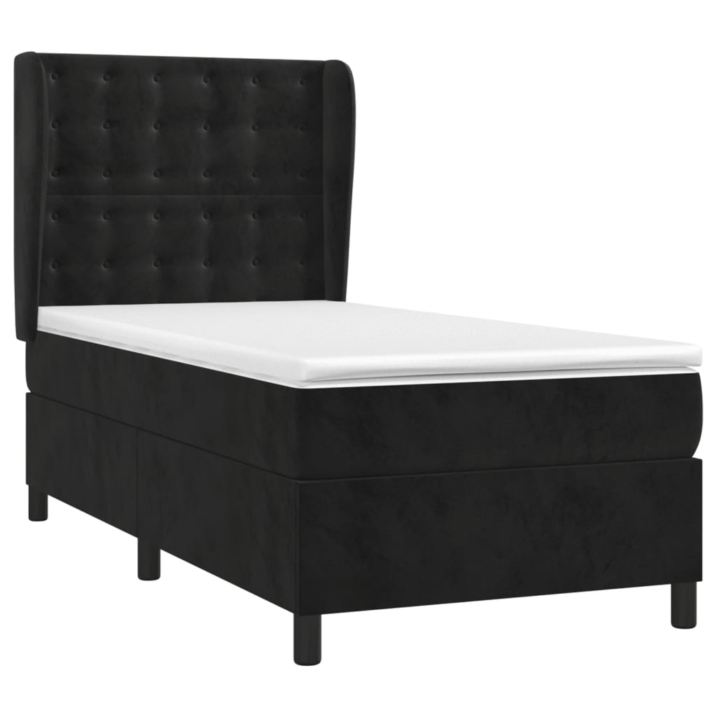 Box Spring Bed with Mattress Black 90 x 190 cm Velvet